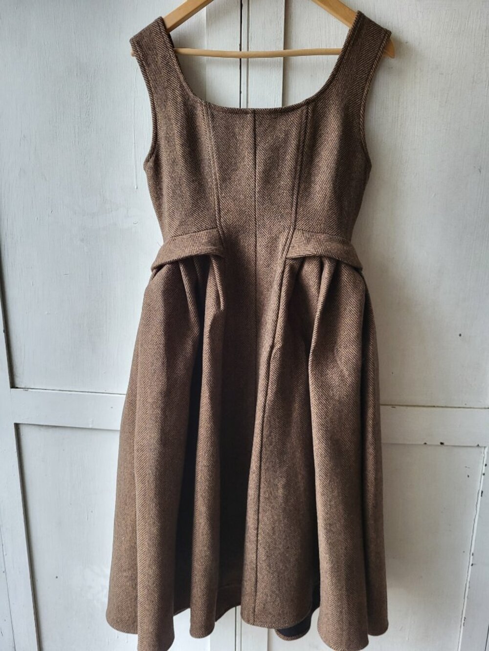 NWOT Linennaive Emma 33 Brown Herringbone Wool dress Size S - Picture 2 of 10